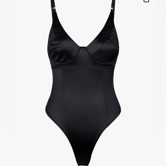 Amazon Tops - Women's Satin Deep V Neck Sleeveless BodysuitSnap Crotch Thong LeotardUnderwire